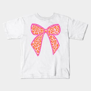 Bow in Pink and Orange Leopard Print Spots Kids T-Shirt